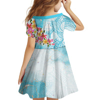 Polynesian Women's Day Wahine Family Matching Tank Maxi Dress and Hawaiian Shirt Plumeria Marble Glaze - Turquoise LT7 - Polynesian Pride