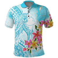 Polynesian Women's Day Wahine Polo Shirt Plumeria Marble Glaze - Turquoise LT7 Turquoise - Polynesian Pride