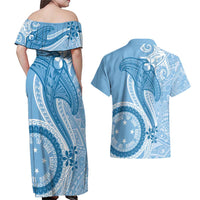 Micronesia FSM Couples Matching Off Shoulder Maxi Dress and Hawaiian Shirt Shark and Manta Classic Style