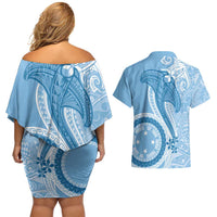Micronesia FSM Couples Matching Off Shoulder Short Dress and Hawaiian Shirt Shark and Manta Classic Style