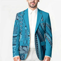 Pasifika Women's Day - Samoa Siapo Malu Tattoo Inspired Blazer Turquoise LT7 - Polynesian Pride