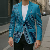 Pasifika Women's Day - Samoa Siapo Malu Tattoo Inspired Blazer Turquoise LT7 - Polynesian Pride