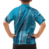 Pasifika Women's Day - Samoa Siapo Malu Tattoo Inspired Family Matching Off The Shoulder Long Sleeve Dress and Hawaiian Shirt Turquoise