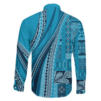 Pasifika Women's Day - Samoa Siapo Malu Tattoo Inspired Family Matching Off The Shoulder Long Sleeve Dress and Hawaiian Shirt Turquoise