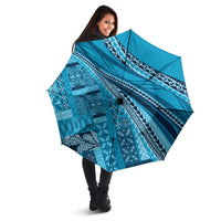 Pasifika Women's Day - Samoa Siapo Malu Tattoo Inspired Umbrella Turquoise