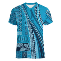 Pasifika Women's Day - Samoa Siapo Malu Tattoo Inspired Women V-Neck T-Shirt Turquoise