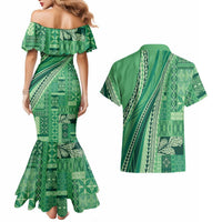 Pasifika Women's Day - Samoa Siapo Malu Tattoo Inspired Couples Matching Mermaid Dress and Hawaiian Shirt Jade