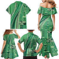 Pasifika Women's Day - Samoa Siapo Malu Tattoo Inspired Family Matching Mermaid Dress and Hawaiian Shirt Jade