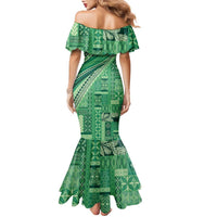 Pasifika Women's Day - Samoa Siapo Malu Tattoo Inspired Family Matching Mermaid Dress and Hawaiian Shirt Jade