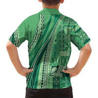 Pasifika Women's Day - Samoa Siapo Malu Tattoo Inspired Family Matching Off Shoulder Maxi Dress and Hawaiian Shirt Jade