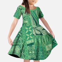 Pasifika Women's Day - Samoa Siapo Malu Tattoo Inspired Family Matching Off Shoulder Maxi Dress and Hawaiian Shirt Jade