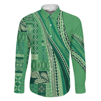 Pasifika Women's Day - Samoa Siapo Malu Tattoo Inspired Family Matching Off Shoulder Maxi Dress and Hawaiian Shirt Jade