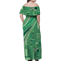 Pasifika Women's Day - Samoa Siapo Malu Tattoo Inspired Family Matching Off Shoulder Maxi Dress and Hawaiian Shirt Jade