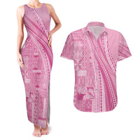 Pasifika Women's Day - Samoa Siapo Malu Tattoo Inspired Couples Matching Tank Maxi Dress and Hawaiian Shirt Pink