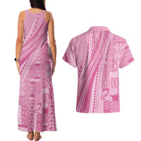 Pasifika Women's Day - Samoa Siapo Malu Tattoo Inspired Couples Matching Tank Maxi Dress and Hawaiian Shirt Pink