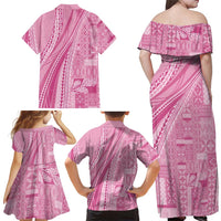 Pasifika Women's Day - Samoa Siapo Malu Tattoo Inspired Family Matching Off Shoulder Maxi Dress and Hawaiian Shirt Pink