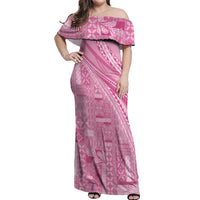 Pasifika Women's Day - Samoa Siapo Malu Tattoo Inspired Off Shoulder Maxi Dress Pink