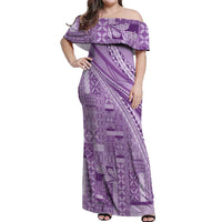 Pasifika Women's Day - Samoa Siapo Malu Tattoo Inspired Off Shoulder Maxi Dress Lavender