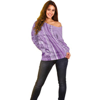 Pasifika Women's Day - Samoa Siapo Malu Tattoo Inspired Off Shoulder Sweater Lavender