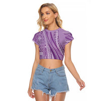 Pasifika Women's Day - Samoa Siapo Malu Tattoo Inspired Raglan Cropped T Shirt Lavender LT7 Female Lavender - Polynesian Pride