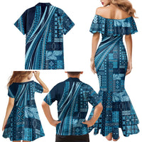 Pasifika Women's Day - Samoa Siapo Malu Tattoo Inspired Family Matching Mermaid Dress and Hawaiian Shirt Navy Blue