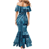 Pasifika Women's Day - Samoa Siapo Malu Tattoo Inspired Family Matching Mermaid Dress and Hawaiian Shirt Navy Blue