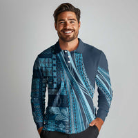 Pasifika Women's Day - Samoa Siapo Malu Tattoo Inspired Long Sleeve Polo Shirt Navy Blue LT7 - Polynesian Pride