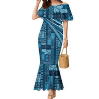 Pasifika Women's Day - Samoa Siapo Malu Tattoo Inspired Mermaid Dress Navy Blue