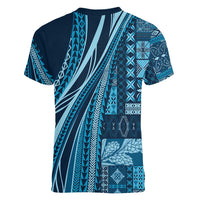 Pasifika Women's Day - Samoa Siapo Malu Tattoo Inspired Women V-Neck T-Shirt Navy Blue LT7 - Polynesian Pride