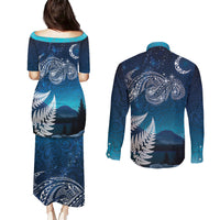 New Zealand Matariki Couples Matching Puletasi and Long Sleeve Button Shirt Starry Night Style