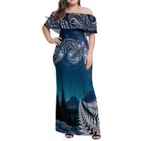New Zealand Matariki Family Matching Off Shoulder Maxi Dress and Hawaiian Shirt Starry Night Style