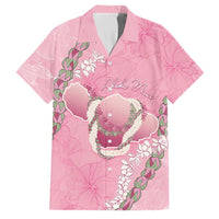 Hawaii Maui Island Flowers Lei Family Matching Long Sleeve Bodycon Dress and Hawaiian Shirt Lokelani Rose Pink