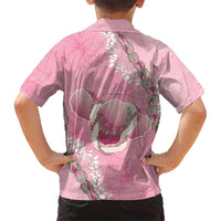 Hawaii Maui Island Flowers Lei Family Matching Off The Shoulder Long Sleeve Dress and Hawaiian Shirt Lokelani Rose Pink