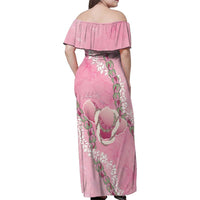 Hawaii Maui Island Flowers Lei Family Matching Off Shoulder Maxi Dress and Hawaiian Shirt Lokelani Rose Pink
