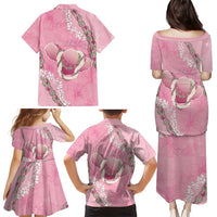 Hawaii Maui Island Flowers Lei Family Matching Puletasi and Hawaiian Shirt Lokelani Rose Pink