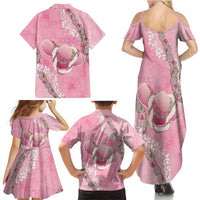 Hawaii Maui Island Flowers Lei Family Matching Summer Maxi Dress and Hawaiian Shirt Lokelani Rose Pink