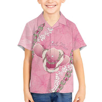 Hawaii Maui Island Flowers Lei Family Matching Summer Maxi Dress and Hawaiian Shirt Lokelani Rose Pink