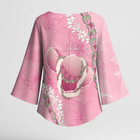 Hawaii Maui Island Flowers Lei Kimono Sleeve Blouse Lokelani Rose Pink LT7 - Polynesian Pride