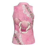 Hawaii Maui Island Flowers Lei Women Sleeveless Polo Shirt Lokelani Rose Pink