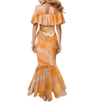 Hawaii Lanai Island Flowers Lei Family Matching Mermaid Dress and Hawaiian Shirt Orange Kaunaoa Mix Maile