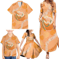 Hawaii Lanai Island Flowers Lei Family Matching Summer Maxi Dress and Hawaiian Shirt Orange Kaunaoa Mix Maile