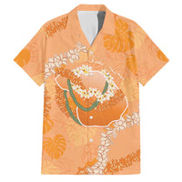 Hawaii Lanai Island Flowers Lei Family Matching Tank Maxi Dress and Hawaiian Shirt Orange Kaunaoa Mix Maile