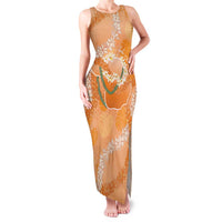 Hawaii Lanai Island Flowers Lei Family Matching Tank Maxi Dress and Hawaiian Shirt Orange Kaunaoa Mix Maile