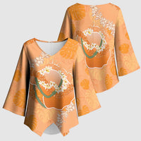 Hawaii Lanai Island Flowers Lei Kimono Sleeve Blouse Orange Kaunaoa Mix Maile LT7 - Polynesian Pride