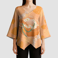 Hawaii Lanai Island Flowers Lei Kimono Sleeve Blouse Orange Kaunaoa Mix Maile LT7 - Polynesian Pride