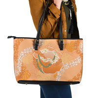 Hawaii Lanai Island Flowers Lei Leather Tote Bag Orange Kaunaoa Mix Maile LT7 - Polynesian Pride
