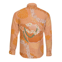 Hawaii Lanai Island Flowers Lei Long Sleeve Button Shirt Orange Kaunaoa Mix Maile LT7 - Polynesian Pride