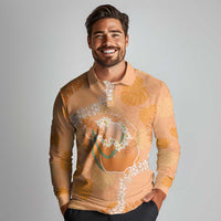 Hawaii Lanai Island Flowers Lei Long Sleeve Polo Shirt Orange Kaunaoa Mix Maile