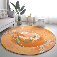 Hawaii Lanai Island Flowers Lei Round Carpet Orange Kaunaoa Mix Maile LT7 - Polynesian Pride
