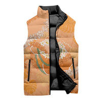 Hawaii Lanai Island Flowers Lei Sleeveless Puffer Jacket Orange Kaunaoa Mix Maile LT7 - Polynesian Pride